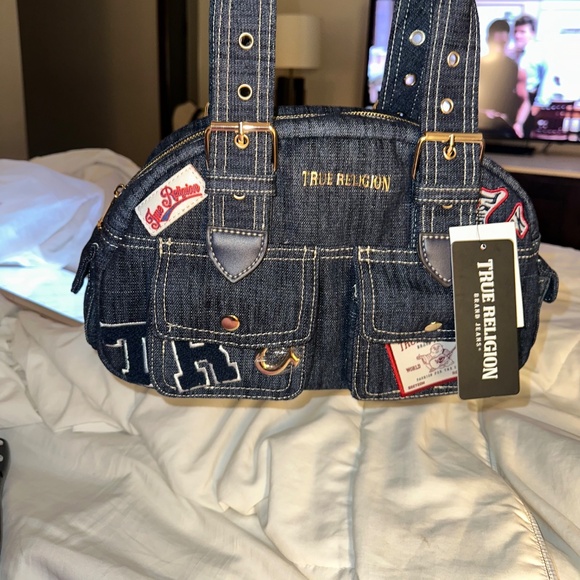 True religion, denim, patchwork satchel - Picture 2 of 6